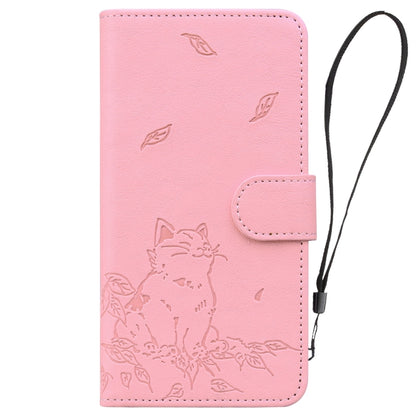 For Google Pixel 9 Pro XL Cute Cat Embossed Leather Phone Case(Pink) - Google Cases by buy2fix | Online Shopping UK | buy2fix