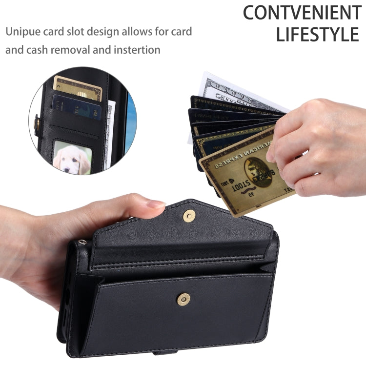 For iPhone 16 Plus Wallet Multi-card Slot Leather Phone Case with Lanyard(Black) - iPhone 16 Plus Cases by buy2fix | Online Shopping UK | buy2fix