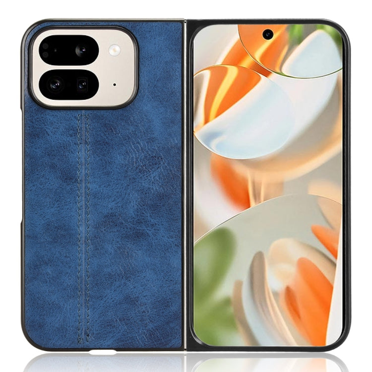 For Google Pixel 9 Pro Fold Cow Pattern Sewing Back Cover Phone Case(Blue) - Google Cases by buy2fix | Online Shopping UK | buy2fix