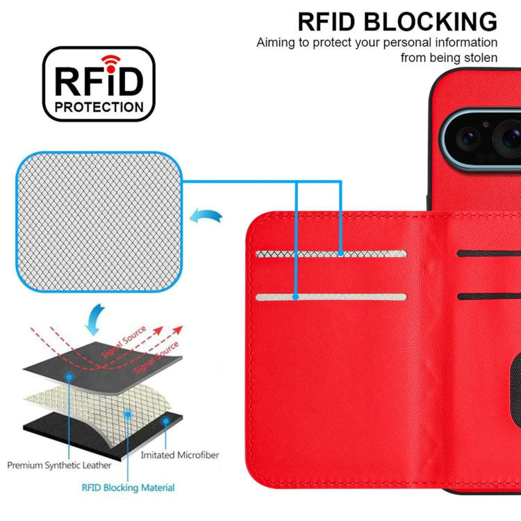 For Google Pixel 9 Pro XL Rhombic Texture Card Bag RFID Phone Case with Long Lanyard(Red) - Google Cases by buy2fix | Online Shopping UK | buy2fix