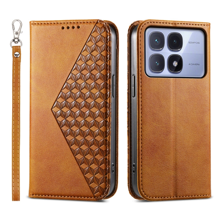 For Redmi K70 Ultra Cubic Grid Calf Texture Magnetic Leather Phone Case(Yellow) - Xiaomi Cases by buy2fix | Online Shopping UK | buy2fix