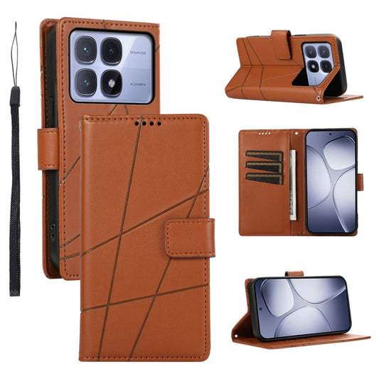 For Redmi K70 Ultra PU Genuine Leather Texture Embossed Line Phone Case(Brown) - Xiaomi Cases by buy2fix | Online Shopping UK | buy2fix