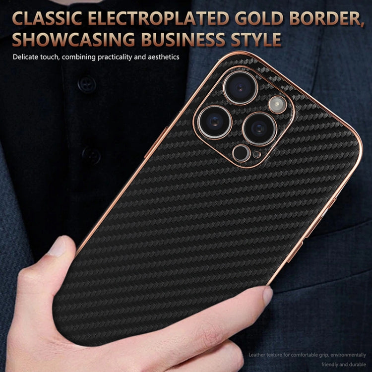 For iPhone 15 Pro Max AZNS Electroplated Edge Carbon Fiber Texture Phone Case(Brown) - iPhone 15 Pro Max Cases by AZNS | Online Shopping UK | buy2fix