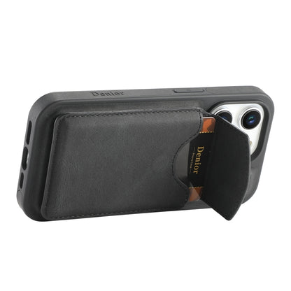 For iPhone 14 Pro Max Denior D20 Skin Feel MagSafe Holder Detachable Card Slot Phone Case(Black) - iPhone 14 Pro Max Cases by Denior | Online Shopping UK | buy2fix