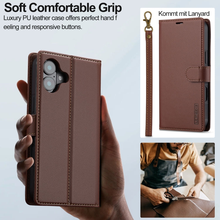 For iPhone 16 Plus LC.IMEEKE L2 Series Detachable Magsafe PU Phone Case with Lanyard(Brown) - iPhone 16 Plus Cases by LC.IMEEKE | Online Shopping UK | buy2fix