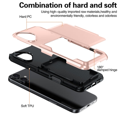 For iPhone 16 Card Slot Holder Phone Case(Rose Gold) - iPhone 16 Cases by buy2fix | Online Shopping UK | buy2fix