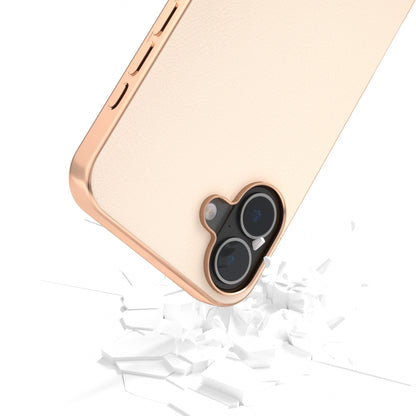 For iPhone 16 Plus PU Leather Electroplating Frame Full Coverage Phone Case(Peach Pink) - iPhone 16 Plus Cases by buy2fix | Online Shopping UK | buy2fix