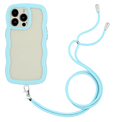 For iPhone 16 Pro Candy Color Wave TPU Clear PC Phone Case with Lanyard(Blue) - iPhone 16 Pro Cases by buy2fix | Online Shopping UK | buy2fix