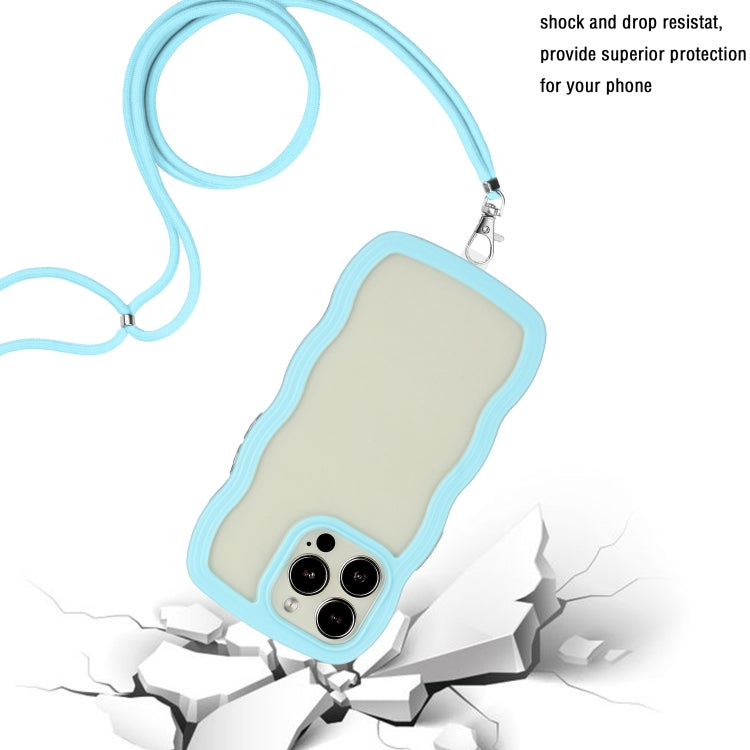 For iPhone 16 Pro Candy Color Wave TPU Clear PC Phone Case with Lanyard(Blue) - iPhone 16 Pro Cases by buy2fix | Online Shopping UK | buy2fix