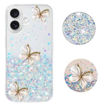 For iPhone 16 Plus Luminous Starry Sky Glitter Butterfly TPU Phone Case(White) - iPhone 16 Plus Cases by buy2fix | Online Shopping UK | buy2fix