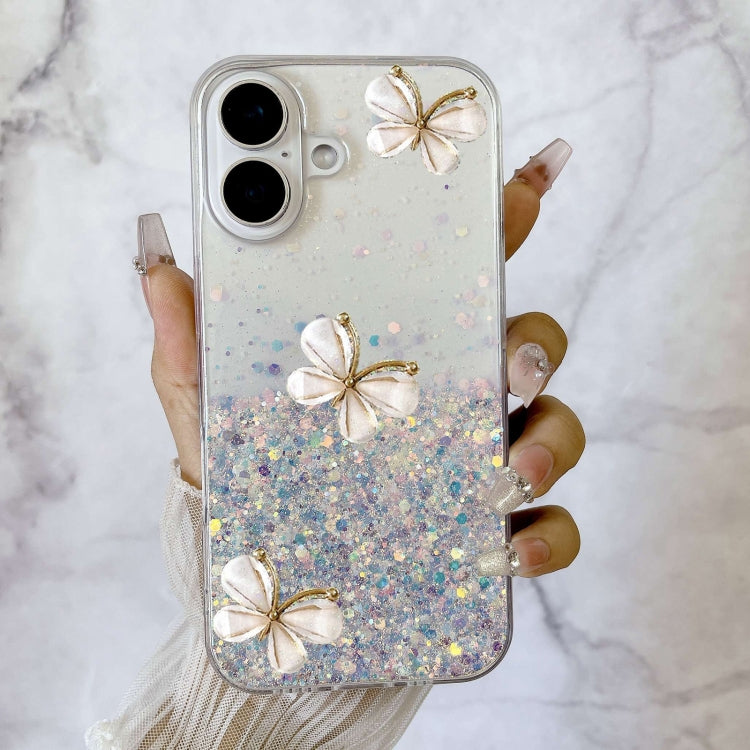 For iPhone 16 Plus Luminous Starry Sky Glitter Butterfly TPU Phone Case(White) - iPhone 16 Plus Cases by buy2fix | Online Shopping UK | buy2fix