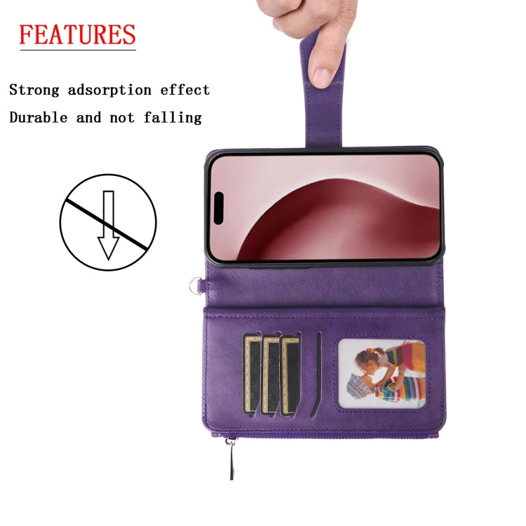 For iPhone 16 Pro Solid Color 2 in 1 Zipper Shockproof Phone Case(Purple) - iPhone 16 Pro Cases by buy2fix | Online Shopping UK | buy2fix