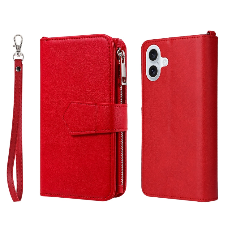 For iPhone 16 Plus Solid Color 2 in 1 Zipper Shockproof Phone Case(Red) - iPhone 16 Plus Cases by buy2fix | Online Shopping UK | buy2fix