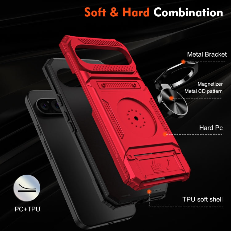 For Google Pixel 9 Pro XL TPU Hybrid PC Shockproof Card Phone Case with Metal Ring Holder(Red) - Google Cases by buy2fix | Online Shopping UK | buy2fix