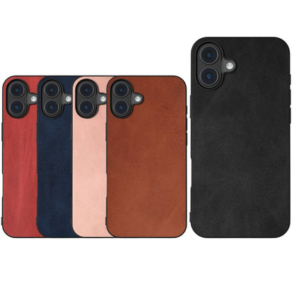 For iPhone 16 Plus Black Frame Two-color Calf Texture PU Phone Case(Red) - iPhone 16 Plus Cases by buy2fix | Online Shopping UK | buy2fix