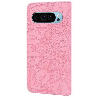 For Google Pixel 9 Pro XL Mandala Embossed Dual-Fold Calf Leather Phone Case(Pink) - Google Cases by buy2fix | Online Shopping UK | buy2fix