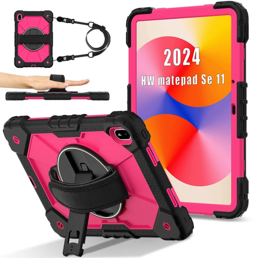 For Huawei MatePad SE 11 2024 Contrast Color Robot Silicone Hybrid PC Tablet Case(Black Rose Red) - Huawei by buy2fix | Online Shopping UK | buy2fix