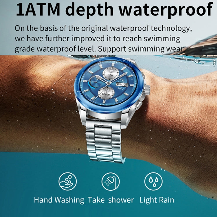 KC83 1.43 inch 1ATM Waterproof Smart Watch, Support Sedentary Reminder / Sleep Monitoring(Silver Steel Strap + Blue Leather Strap) - Smart Watches by buy2fix | Online Shopping UK | buy2fix