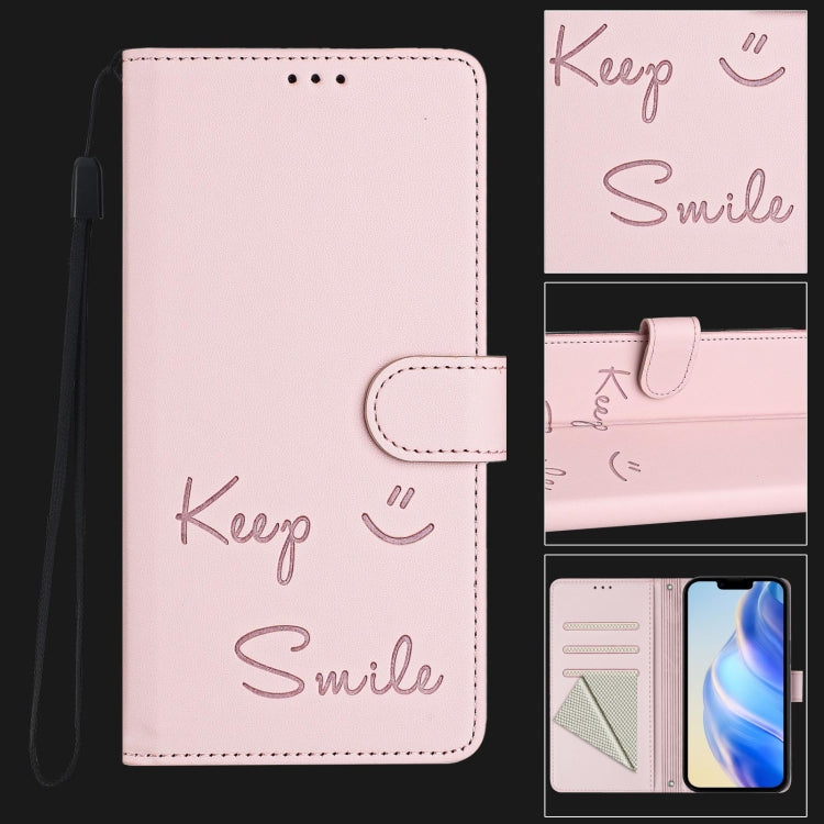 For iPhone SE 2024 Smile Embossing RFID Leather Phone Case(Pink) - More iPhone Cases by buy2fix | Online Shopping UK | buy2fix