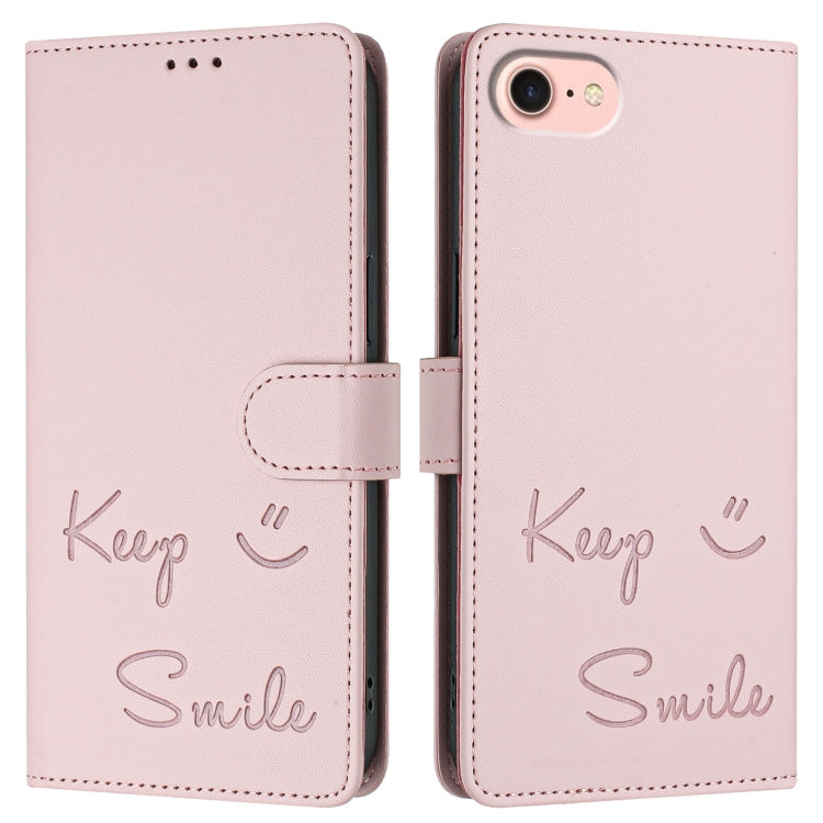 For iPhone SE 2024 Smile Embossing RFID Leather Phone Case(Pink) - More iPhone Cases by buy2fix | Online Shopping UK | buy2fix