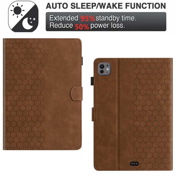 For iPad Pro 11 2024 / Air 10.9 2022 Honeycomb Embossed Leather Smart Tablet Case(Brown) - iPad Pro 11 2024 Cases by buy2fix | Online Shopping UK | buy2fix