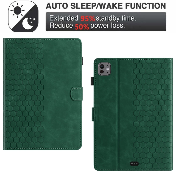 For iPad Pro 11 2024 / Air 10.9 2022 Honeycomb Embossed Leather Smart Tablet Case(Green) - iPad Pro 11 2024 Cases by buy2fix | Online Shopping UK | buy2fix