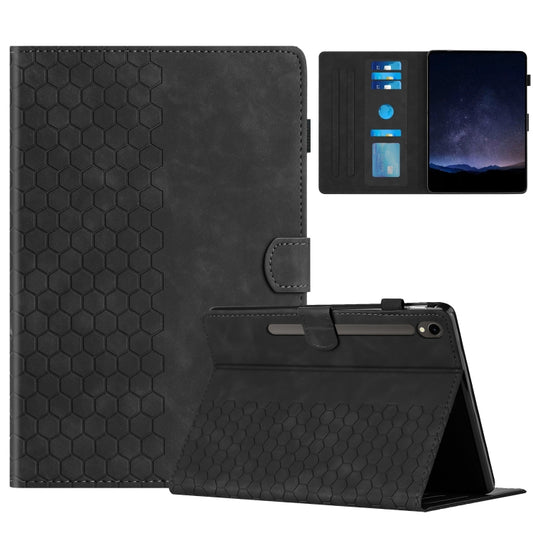 For Samsung Galaxy Tab S9 / S9 FE Honeycomb Embossed Leather Smart Tablet Case(Black) - Galaxy Tab S9 Cases by buy2fix | Online Shopping UK | buy2fix