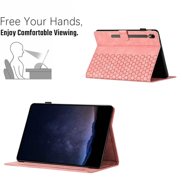 For Samsung Galaxy Tab S9 / S9 FE Honeycomb Embossed Leather Smart Tablet Case(Pink) - Galaxy Tab S9 Cases by buy2fix | Online Shopping UK | buy2fix