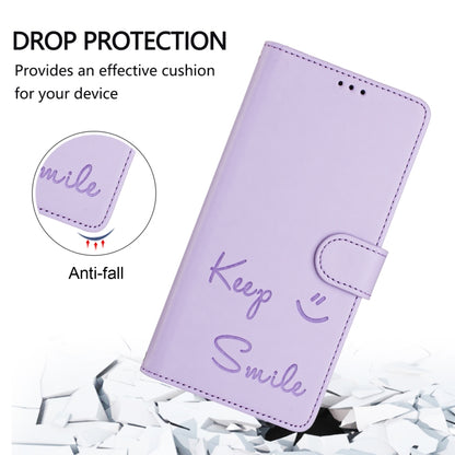 For Google Pixel 9 / Pixel 9 Pro Smile Embossing RFID Leather Phone Case(Light Purple) - Google Cases by buy2fix | Online Shopping UK | buy2fix