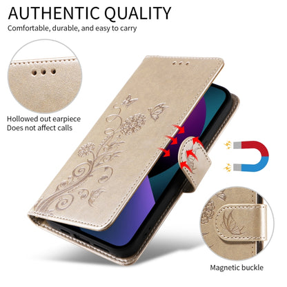 For iPhone SE 2024 Embossed Butterfly Flowers Leather Phone Case(Gold) - iPhone 13 Cases by buy2fix | Online Shopping UK | buy2fix