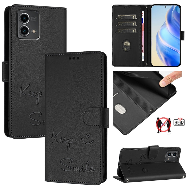 For Motorola Moto G Stylus 5G 2024 Smile Embossing RFID Leather Phone Case(Black) - Motorola Cases by buy2fix | Online Shopping UK | buy2fix