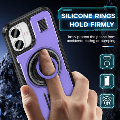 For iPhone 16 Plus Ring Holder Carbon Fiber PC Hybrid TPU Phone Case(Purple) - iPhone 16 Plus Cases by buy2fix | Online Shopping UK | buy2fix