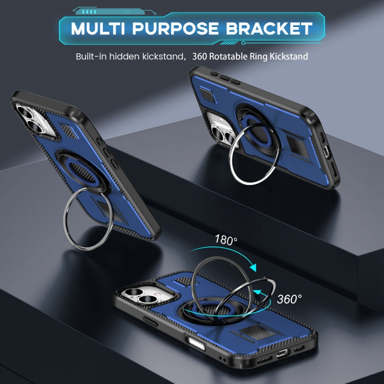 For iPhone 16 Ring Holder Carbon Fiber PC Hybrid TPU Phone Case(Blue) - iPhone 16 Cases by buy2fix | Online Shopping UK | buy2fix