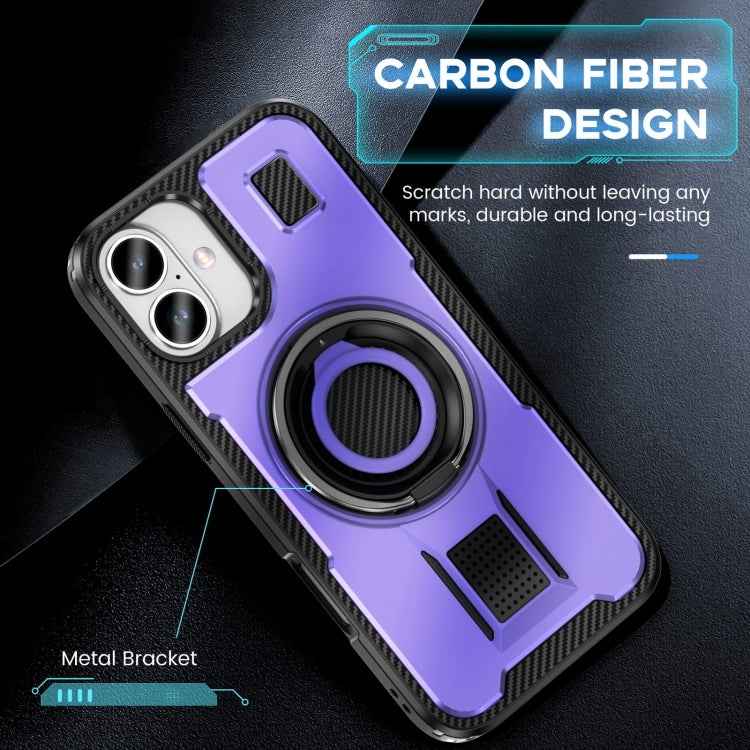 For iPhone 16 Ring Holder Carbon Fiber PC Hybrid TPU Phone Case(Purple) - iPhone 16 Cases by buy2fix | Online Shopping UK | buy2fix