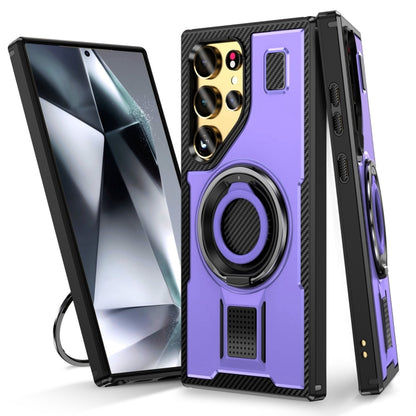 For Samsung Galaxy S25 Ultra 5G Ring Holder Carbon Fiber PC Hybrid TPU Phone Case(Purple) - Galaxy S25 Ultra 5G Cases by buy2fix | Online Shopping UK | buy2fix