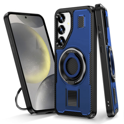 For Samsung Galaxy S25 5G Ring Holder Carbon Fiber PC Hybrid TPU Phone Case(Blue) - Galaxy S25 5G Cases by buy2fix | Online Shopping UK | buy2fix