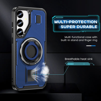 For Samsung Galaxy S25 5G Ring Holder Carbon Fiber PC Hybrid TPU Phone Case(Blue) - Galaxy S25 5G Cases by buy2fix | Online Shopping UK | buy2fix