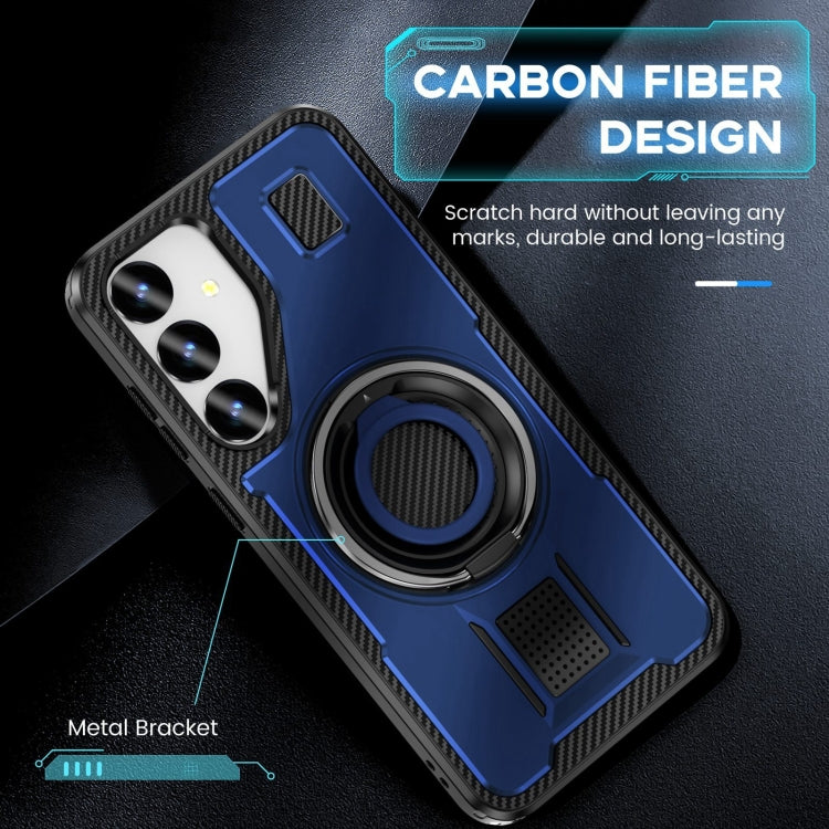 For Samsung Galaxy S25 5G Ring Holder Carbon Fiber PC Hybrid TPU Phone Case(Blue) - Galaxy S25 5G Cases by buy2fix | Online Shopping UK | buy2fix