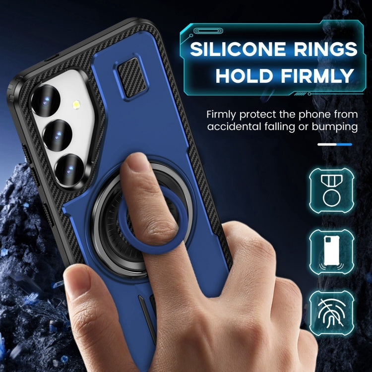 For Samsung Galaxy S25 5G Ring Holder Carbon Fiber PC Hybrid TPU Phone Case(Blue) - Galaxy S25 5G Cases by buy2fix | Online Shopping UK | buy2fix