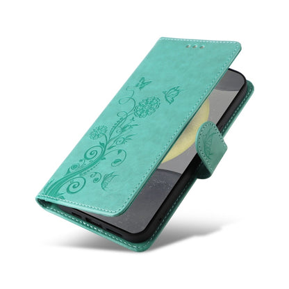 For Samsung Galaxy S25 5G Embossed Butterfly Flowers Leather Phone Case(Green) - Galaxy S25 5G Cases by buy2fix | Online Shopping UK | buy2fix