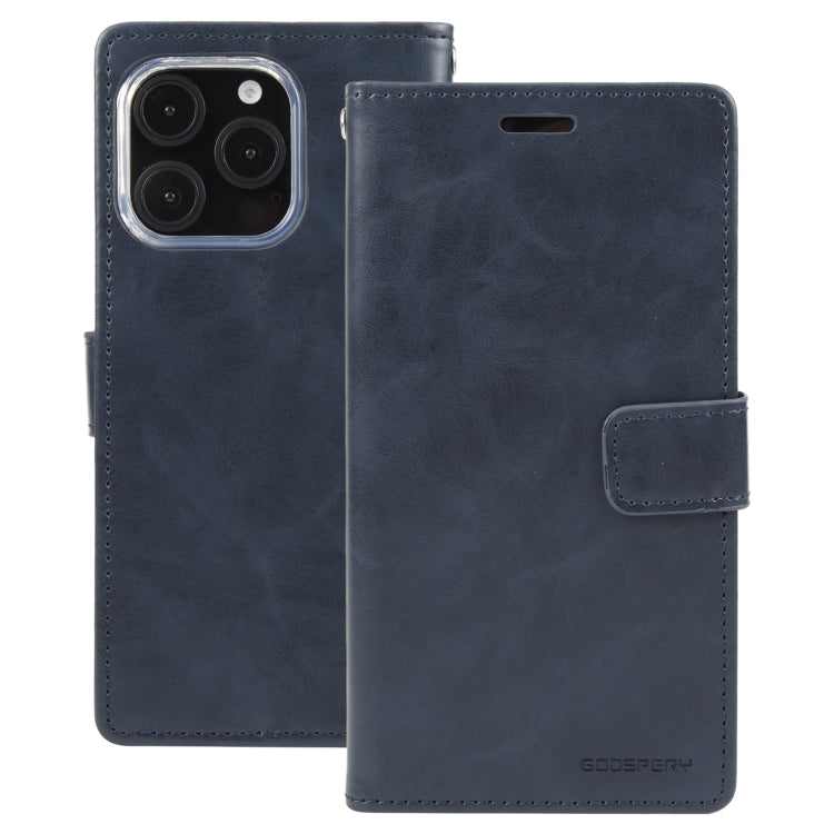 For iPhone 16 Pro GOOSPERY BLUE MOON Crazy Horse Texture Leather Phone Case(Dark Blue) - iPhone 16 Pro Cases by GOOSPERY | Online Shopping UK | buy2fix