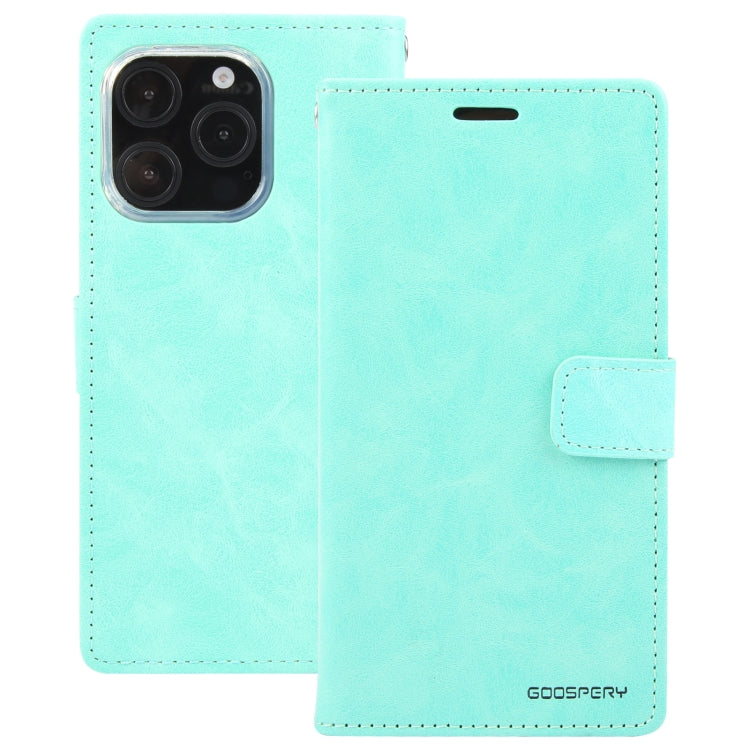 For iPhone 16 Pro GOOSPERY BLUE MOON Crazy Horse Texture Leather Phone Case(Mint Green) - iPhone 16 Pro Cases by GOOSPERY | Online Shopping UK | buy2fix