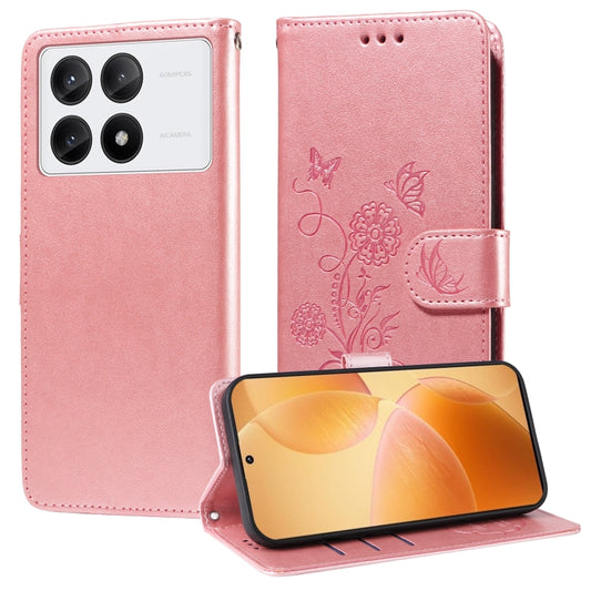 For Redmi K70 / K70 Pro Embossed Butterfly Flowers Leather Phone Case(Rose Gold) - K70 Cases by buy2fix | Online Shopping UK | buy2fix