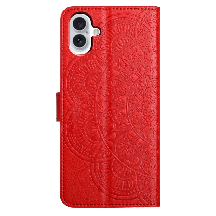 For iPhone 16 Flower Embossed Leather Phone Case(Red) - iPhone 16 Cases by buy2fix | Online Shopping UK | buy2fix