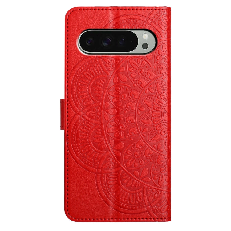 For Google Pixel 9 Pro XL Flower Embossed Leather Phone Case(Red) - Google Cases by buy2fix | Online Shopping UK | buy2fix