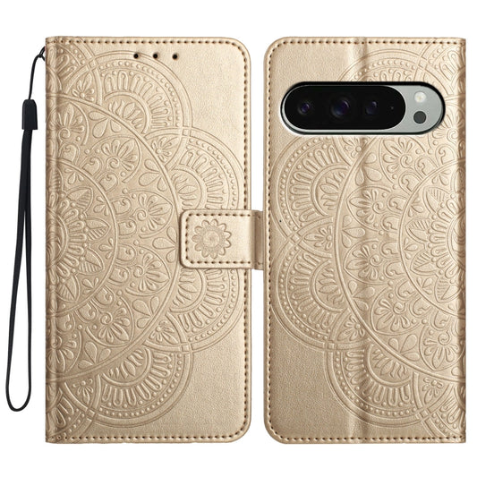 For Google Pixel 9 Pro XL Flower Embossed Leather Phone Case(Gold) - Google Cases by buy2fix | Online Shopping UK | buy2fix