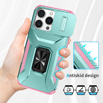 For iPhone 16 Pro Sliding Camshield Holder Phone Case(Grey Green + Pink) - iPhone 16 Pro Cases by buy2fix | Online Shopping UK | buy2fix