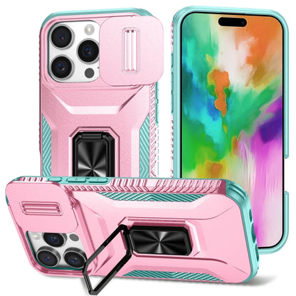 For iPhone 16 Pro Max Sliding Camshield Holder Phone Case(Pink + Grey Green) - iPhone 16 Pro Max Cases by buy2fix | Online Shopping UK | buy2fix