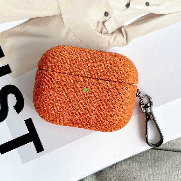 For AirPods Pro 2 Fine Cloth Texture Earbuds Box PC Case with Hook(Orange) - For AirPods Pro 2 by buy2fix | Online Shopping UK | buy2fix