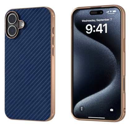 For iPhone 16 Nano Electroplating Carbon Fiber Texture Phone Case(Navy Blue) - iPhone 16 Cases by buy2fix | Online Shopping UK | buy2fix